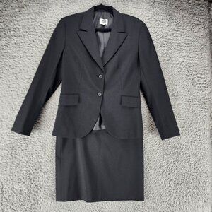 Fletcher Jones Suit Womens 10 Black Wool Blend Blazer Jacket Skirt Set